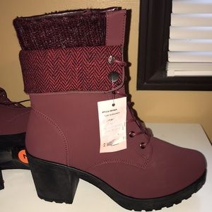 Burgundy half sweater Cuff Moto midcalf boots 7